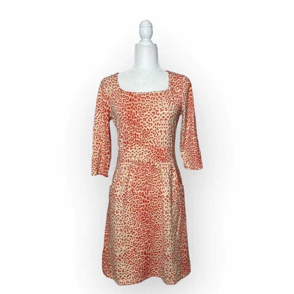 J. McLaughlin Orange Animal Print Catalina Cloth 3/4 Sleeve Emma Dress Small